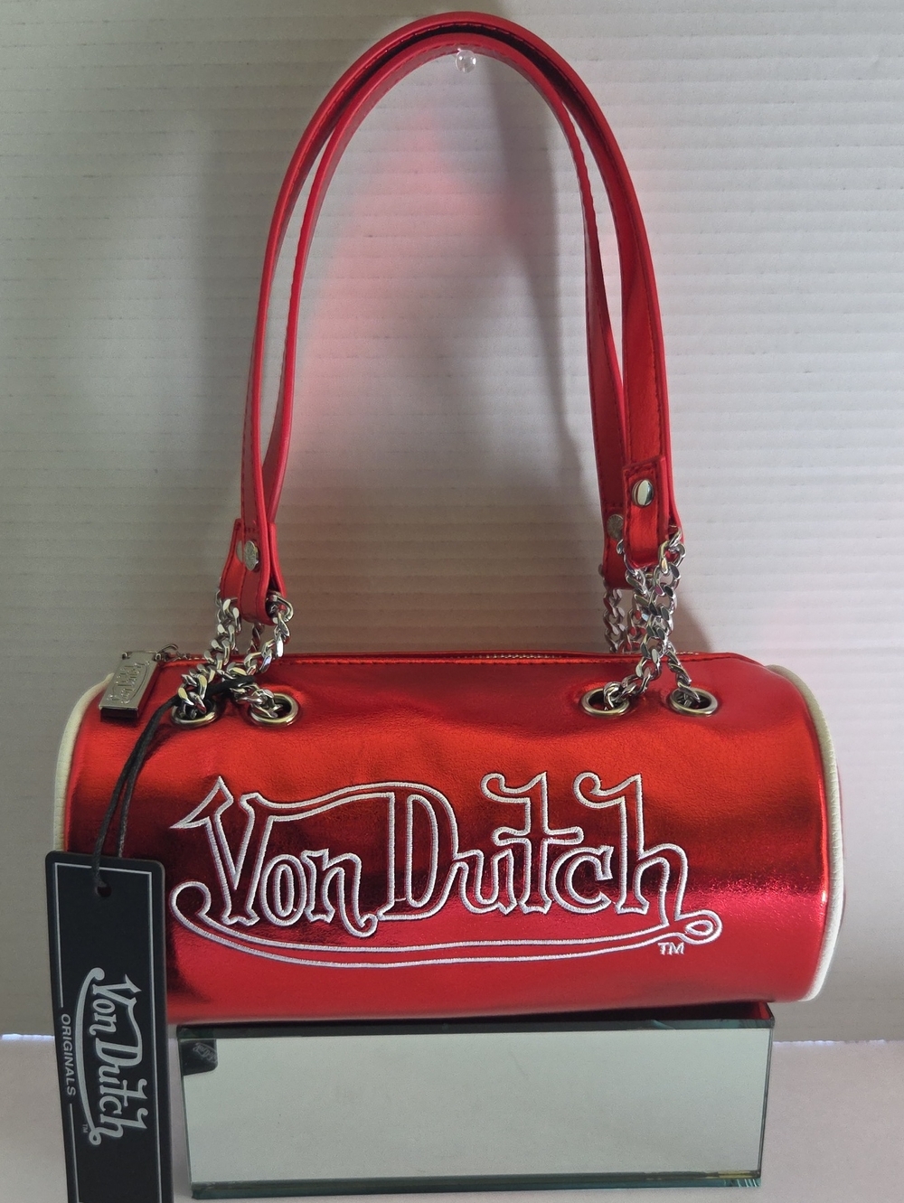 Von Dutch Metallic Red Barrel Mini Shoulder Bag